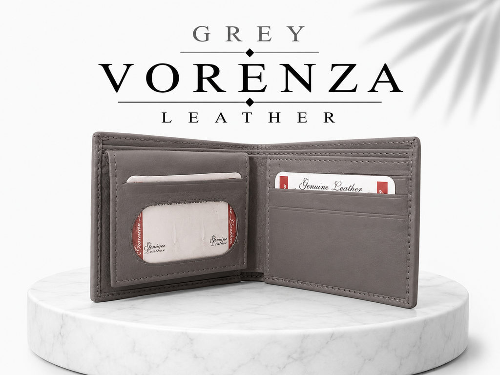 Vorenza Leather Men's Premium Bifold Wallet – Grey