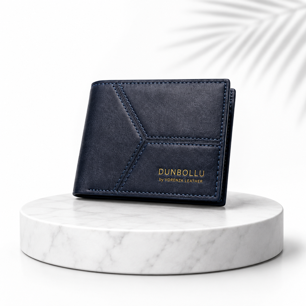 Men's Leather Bi-Fold Wallet – Midnight Blue Classic