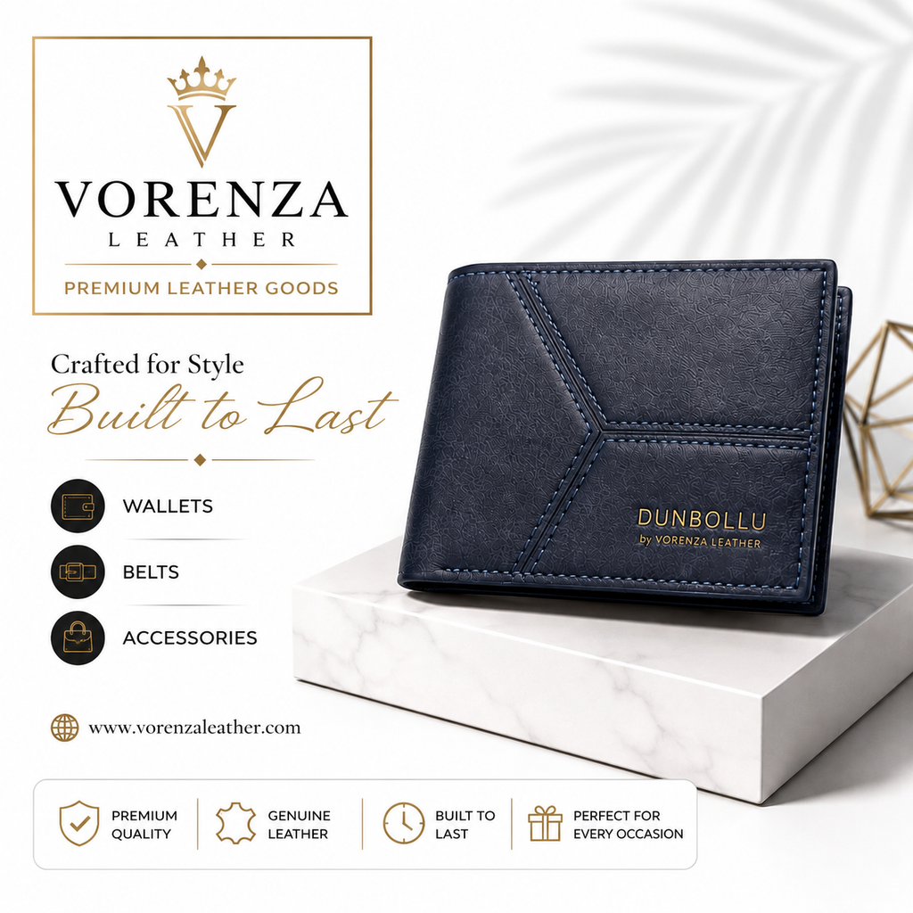 Men's Leather Bi-Fold Wallet – Midnight Blue Classic